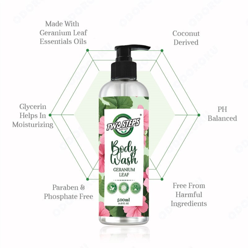 ODOROKU x Two Steps Body Care Geranium Leaf Perfume Body Wash / Body Shower 500ml 5 Litre Flower Scented Moisturizing Body Wash Eco Refill - ODOROKU