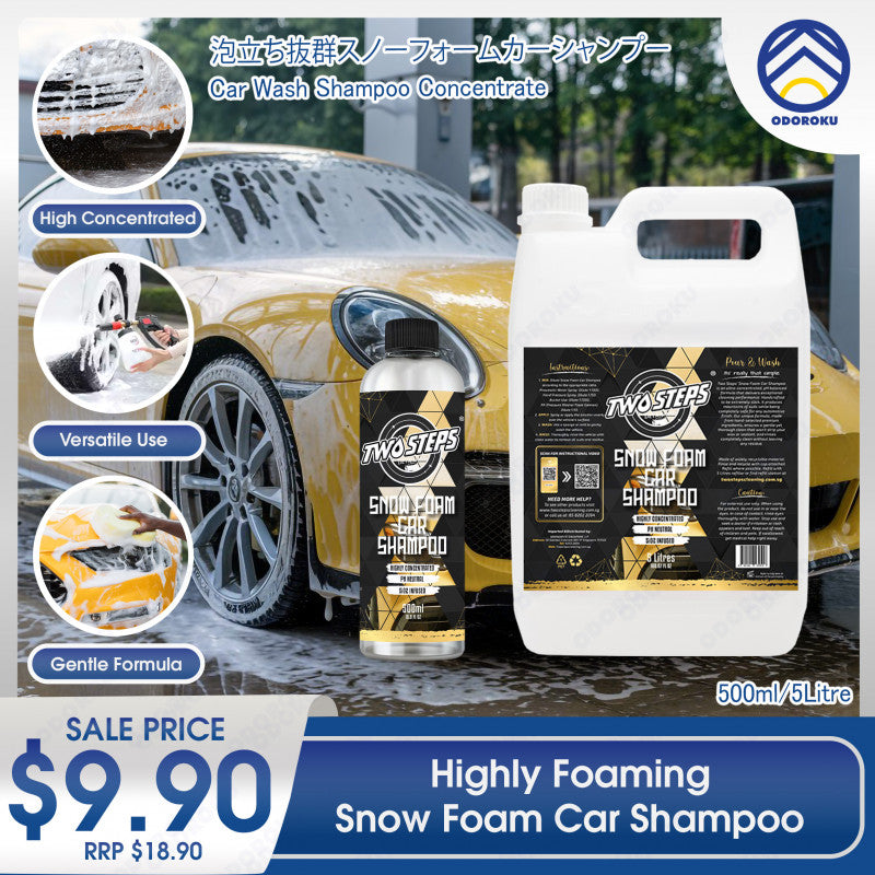 ODOROKU x Two Steps Detailing Snow Foam Car Wash 500ml / 5 Litre Eco Refill High Foaming Car Wash Shampoo Perfect for Ceramic Coating & Nanotechnology Based Sealants and Coatings pH-Neutral Lemon Scent - ODOROKU