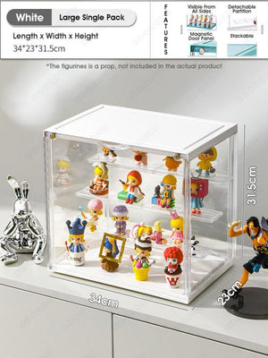 ODOROKU Popmart Display Case with Magnetic Door and Removable Shelves Acrylic Display Box Stackable Dustproof Display Box for Collectibles Toys Figures Storage Easy to Assemble - ODOROKU