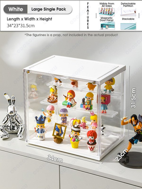 ODOROKU Popmart Display Case with Magnetic Door and Removable Shelves Acrylic Display Box Stackable Dustproof Display Box for Collectibles Toys Figures Storage Easy to Assemble - ODOROKU