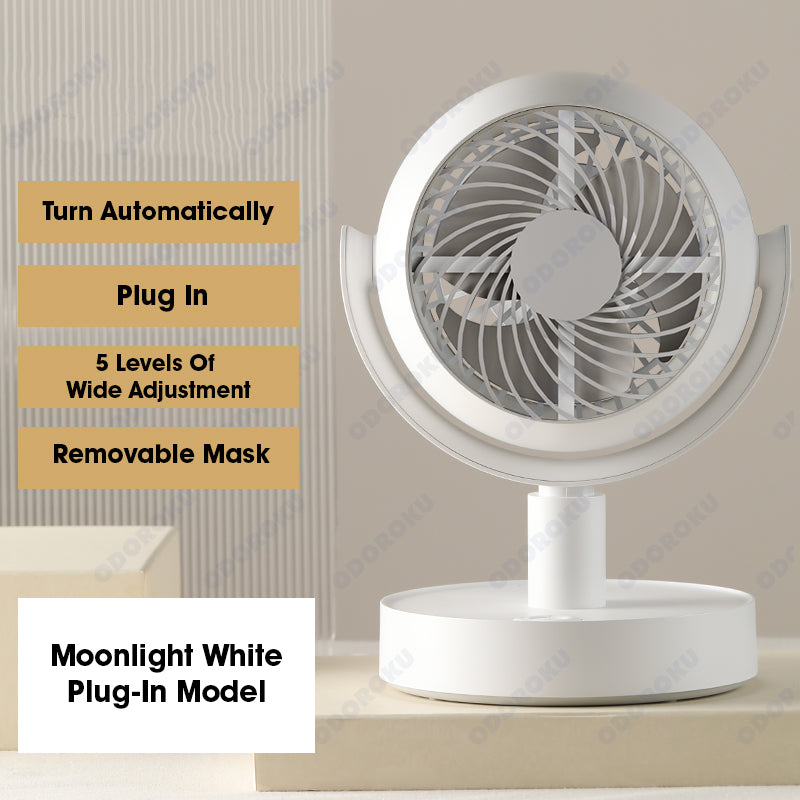 ODOROKU Whole Room Air Circulation Fan Cordless 4000mAh Rechargeable Battery Oscillating Fan Adjustable Tilt Head 3 Speeds Table Fan for Home and Office White - ODOROKU