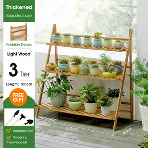 ODOROKU 3/4 Tier Bamboo Ladder Plant Stand Garden Rack Foldable Organizer Flower Display Shelf Rack for Home Patio Lawn Garden Balcony - ODOROKU