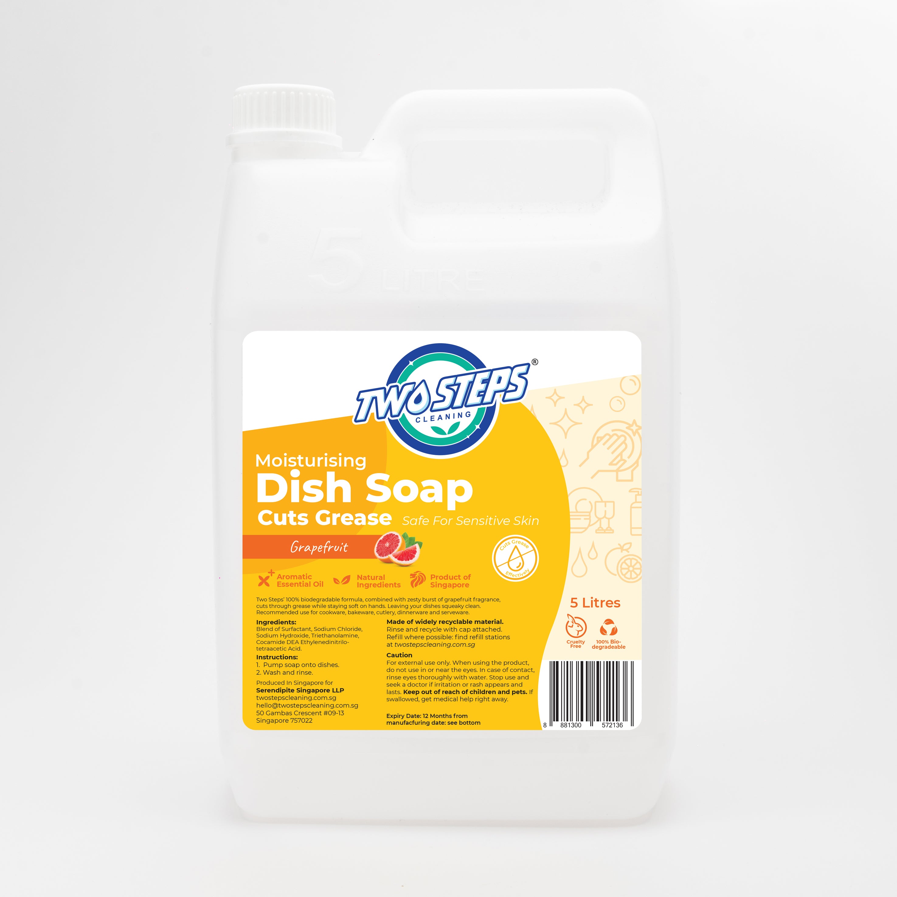 ODOROKU x Two Steps Cleaning Dish Soap 500ml / 5 Litre - Grape Fruit Dish Wash Dish Washing Liquid Moisturising and Tough on Grease and Grime - ODOROKU