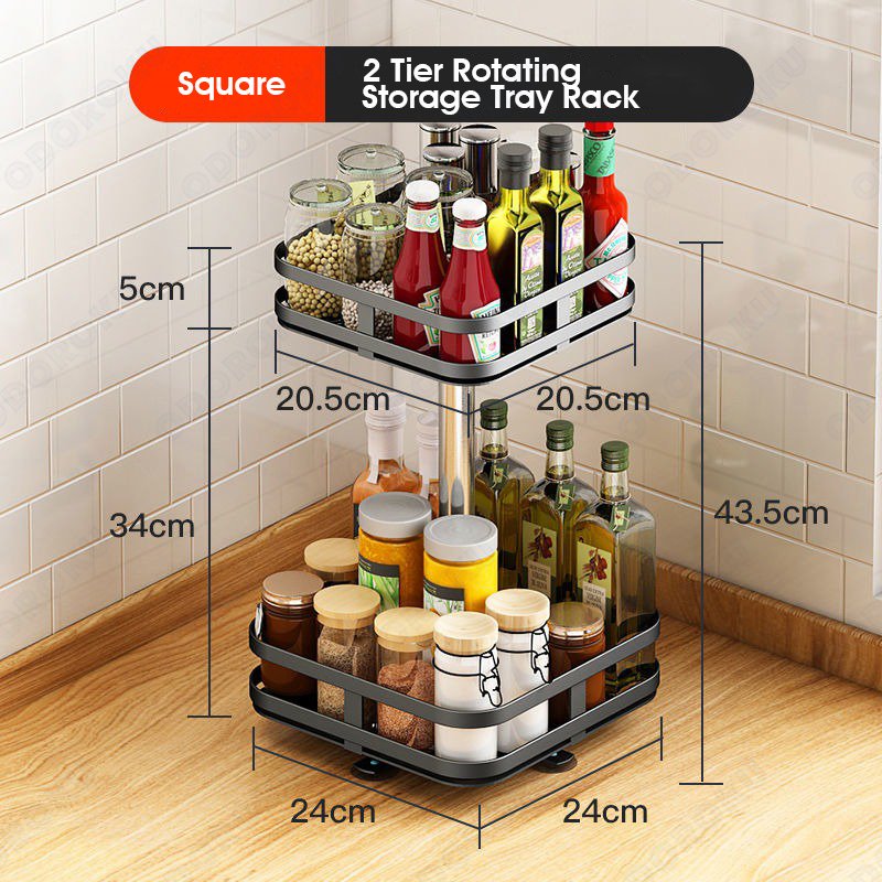 ODOROKU 1/2/3 Tier Rotating Spice Rack Height Adjustable Spice Shelf 360 Degree Round Rotatable Seasoning Organizer for Kitchen Bathroom Black White - ODOROKU