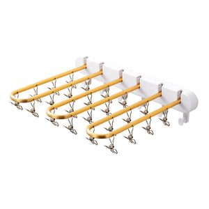 ODOROKU Aluminum Wall Mounted Clothes Hanger with 24 Clips Self Adhesive 304 Stainless Steel Folding Clothes Hanger Rack Laundry Drying Rack Folding Socks Hanger Holder Closet Organizer - ODOROKU