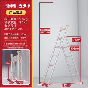 ODOROKU Deer Pink Household Aluminum Telescopic Ladder Extension Multi-Purpose Ladder with Base Support, 1000kg Capacity Use in all Places For Work and Home - ODOROKU