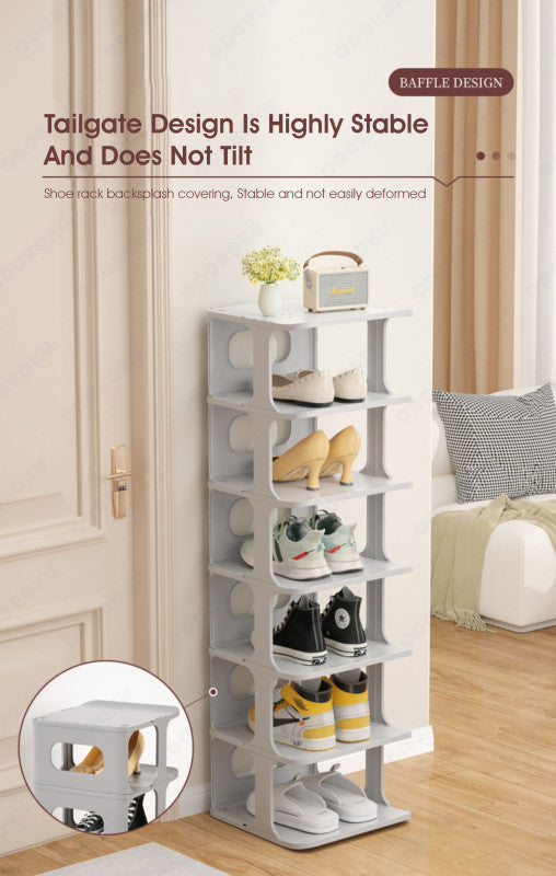 ODOROKU 3/5/7 Tiers Stackable Shoe Rack for Closet Plastic Shoe Tower for Sneaker Space Saving Storage Organizer Large Shoe Shelf Holder Stand for Bedroom Floor Entryway White & Brown - ODOROKU