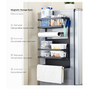 ODOROKU 1/2/3 Level Magnetic Fridge Organizer Rack Kitchen Towel Holder Storage Shelf Spice Shelf No Installation - ODOROKU