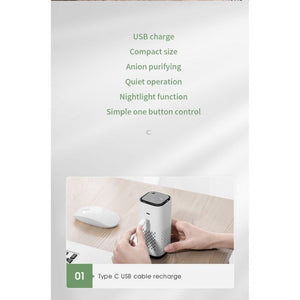 ODOROKU Mini HEPA USB-C Powered Air Purifier Ultra Portable Ultra Quiet Perfect for Travel In-Car and Desktop White Black Green - ODOROKU