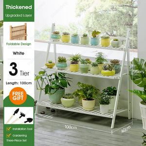 ODOROKU 3/4 Tier Bamboo Ladder Plant Stand Garden Rack Foldable Organizer Flower Display Shelf Rack for Home Patio Lawn Garden Balcony - ODOROKU