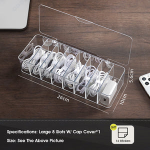 ODOROKU Clear Plastic Cable Organizer Box with Adjustment Compartments Desk Accessories Storage Case with Lid and for Drawer, Office, Art Supply, Electronic Management - ODOROKU