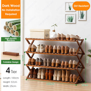 ODOROKU 3/4/5/6 Tier Foldable Bamboo Shoe Rack Free Standing Shoe Shelf Foldable Shoe Rack Installation Free Entryway Storage Organizer for Hallway Bathroom Living Room Bedroom Balcony - ODOROKU