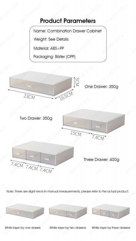 ODOROKU 1/2/3 Compartments Stackable Drawer Organizer Office Desk Organizer with Drawers Clear Plastic Desk Storage Box Desktop for Office School Home White - ODOROKU