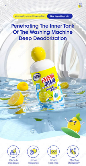 ODOROKU 5 In 1 Lemon Scent Washing Machine Cleaner 300ml Washing machine Sterilizing Liquid Washing Machine Cleaner 99% Disinfecting Deodorize Mite Removal - ODOROKU