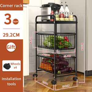 ODOROKU 3/4/5 Tiers Drawer Basket Rack with Wheels Kitchen Organizer Basket Spice Rack Organizer Pots Pans Sliding Drawer Pull Out Sliding Basket for Kitchen, Pantry Black - ODOROKU