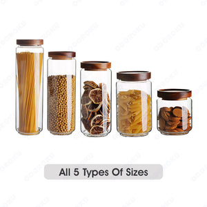 ODOROKU Glass Storage Jar Food Storage Container with Wooden Airtight Lids Acacia Wood Lid Cover Stackable Kitchen Canister Jars Container Air Tight Food Container For Serving Coffee, Tea, Spices, Sugar, Flour etc - ODOROKU