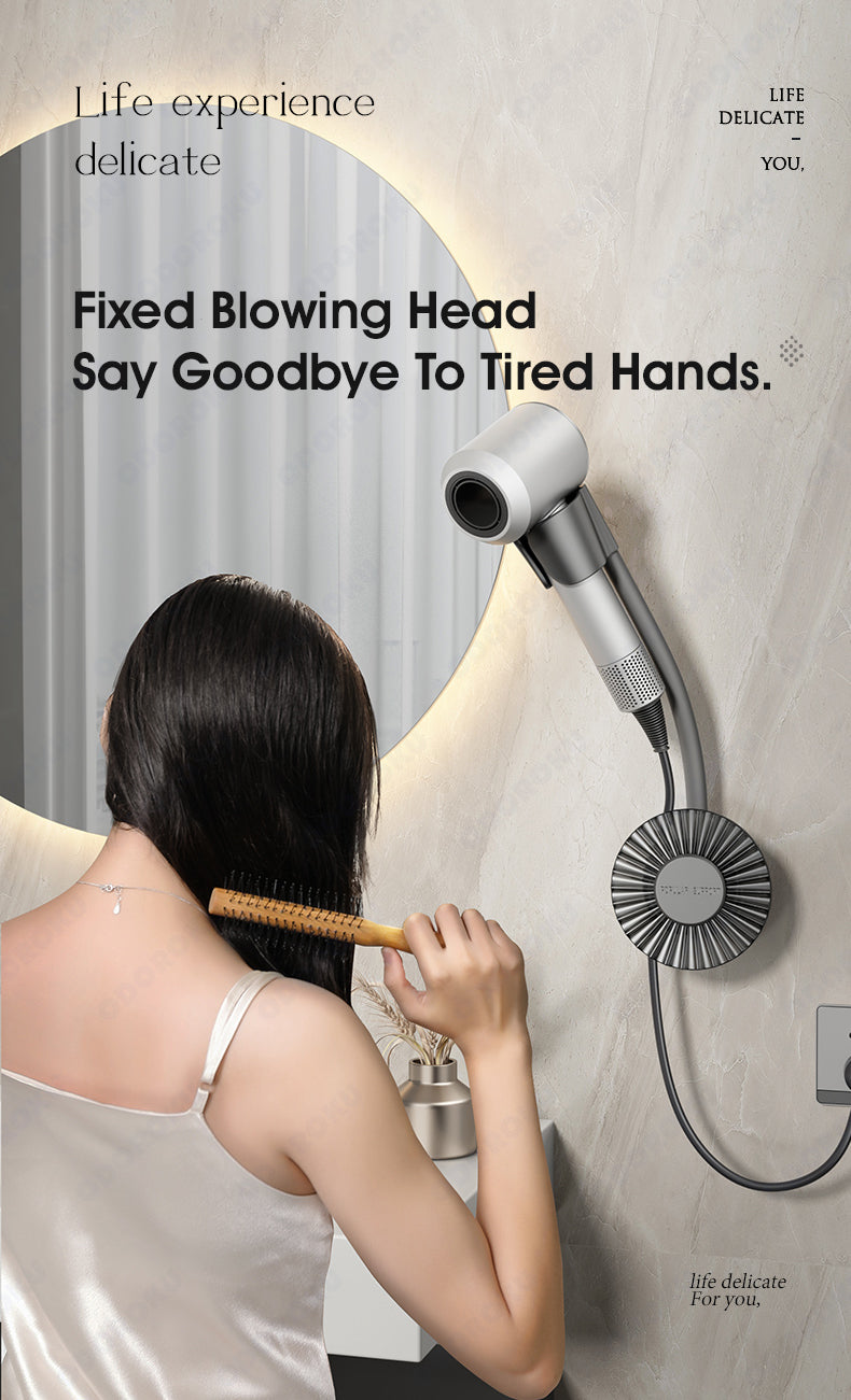 ODOROKU Wall Mounted Hair Dryer or Shower Head Holder Airwrap Stand with Glue Adjustable and Hands Free Blow Dryer Holder for Convenience Compatible for Dyson Hair Dryer Holder - ODOROKU