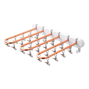 ODOROKU Aluminum Wall Mounted Clothes Hanger with 24 Clips Self Adhesive 304 Stainless Steel Folding Clothes Hanger Rack Laundry Drying Rack Folding Socks Hanger Holder Closet Organizer - ODOROKU