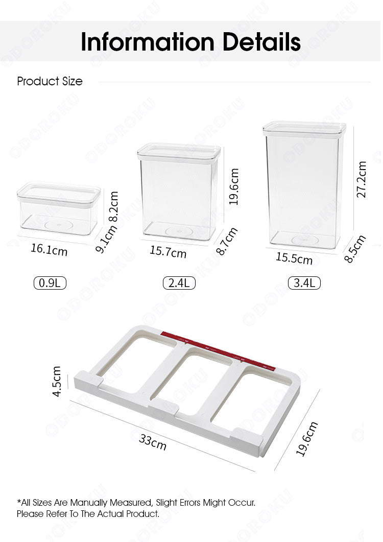 ODOROKU Hanging Pull Out Air Tight Transparent Food Container 900ml 2400ml 3400ml BPA Free Food Container Airtight Storage Container Space Saver Storage Box Stackable Organizer Boxes with Leakproof Lids for Kitchen Cabinet Pantry Organization Bathroom - ODOROKU