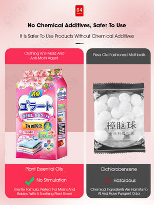 ODOROKU 24/48pcs Anti Mildew Moth Ball Deodorizer Dehumidification Closet Mothball Fragrant Camphor Balls Individually Packed Moisture-Proof Aromatherapy Fragrance Blueball Rose White Peack Oolong - ODOROKU