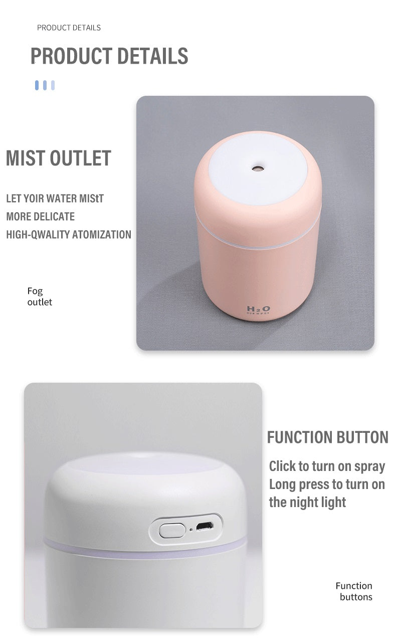 ODOROKU 300ml Portable Mini Air Humidifier USB Rechargeable Diffuser Purifier Car Humidifier With RGB LED Night Light Aromatherapy Aroma Diffuser Purifying Mist Maker Essential oil - ODOROKU