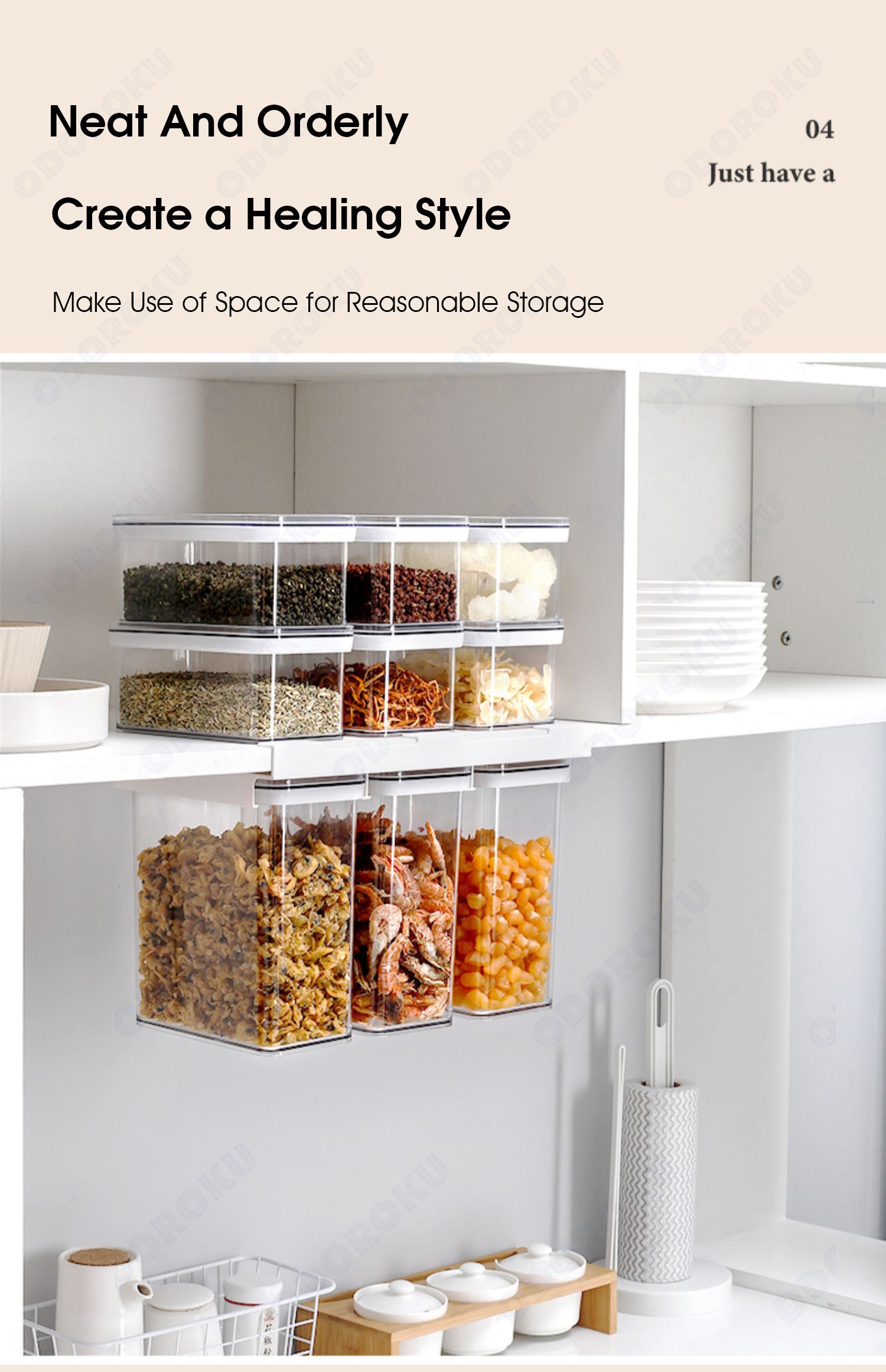 ODOROKU Hanging Pull Out Air Tight Transparent Food Container 900ml 2400ml 3400ml BPA Free Food Container Airtight Storage Container Space Saver Storage Box Stackable Organizer Boxes with Leakproof Lids for Kitchen Cabinet Pantry Organization Bathroom - ODOROKU