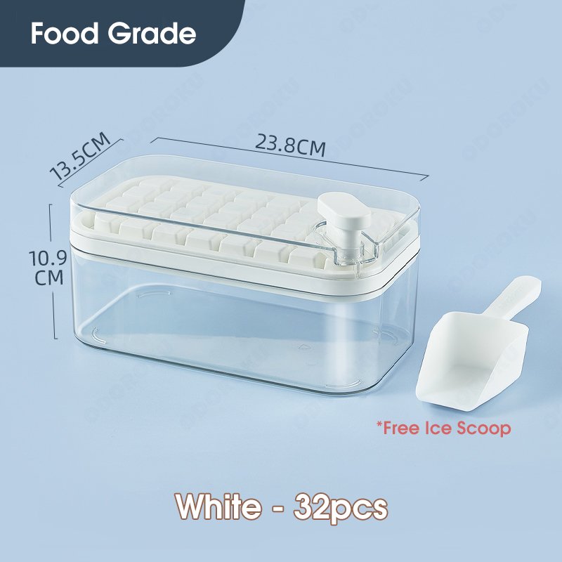 ODOROKU 32/64pcs One Press Release Ice Cube Tray with Lid Bin and Scoop Easy Release Ice Trays for Freezer Large Capacity Ice Tray Holder Whiskey Cocktail Ice Box Ice Jelly Mold Food Grade Quick Release Ice Cubes - ODOROKU