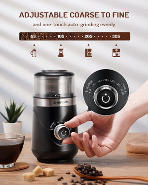 ODOROKU Stainless Steel Precision Grinding Adjustable Electric Coffee Grinder Electric Spice Grinder Coffee Bean Grinder Espresso Grinder with 1 Removable Stainless Steel Bowl Easy to Clean Black - ODOROKU