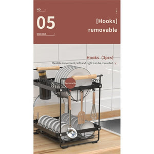 ODOROKU 2 Tier Dish Rack 201 Stainless Steel with Wooden Handle with Utensil Holder and Cutting Board Holder - ODOROKU