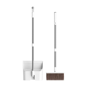 ODOROKU Rotatable Broom and Windproof Dust Pan Set Stainless Steel Premium Long Handled Broom Dustpan Combo Upright Standing Lobby Broom and Dust Pan Brush w/Handle - ODOROKU