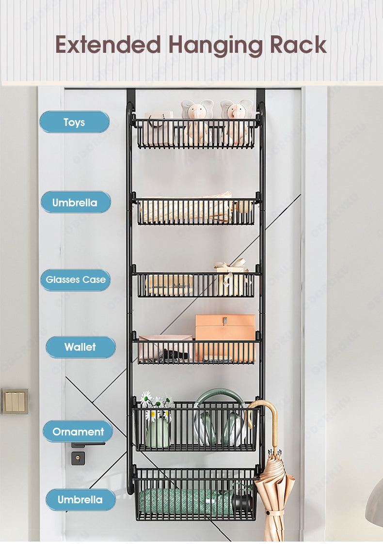 ODOROKU Over the Door Hanging Basket Organizer Shower Caddy 4/6 Tiers Door Organizer Suction Cup Pantry Organizer Storage Hanging Spice Rack for Kitchen Bathroom Bedroom - ODOROKU