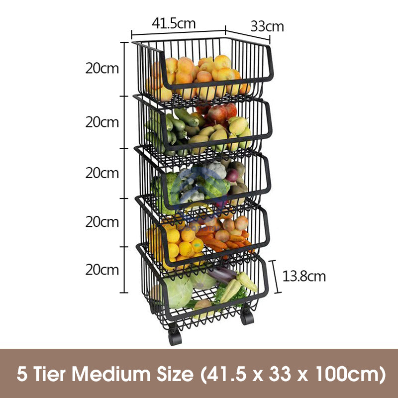 ODOROKU 2/3/4/5 Tiers Kitchen Basket Rack with Wheels Multipurpose Rack Storage Heavy Duty Vegetable And Fruit Basket - ODOROKU