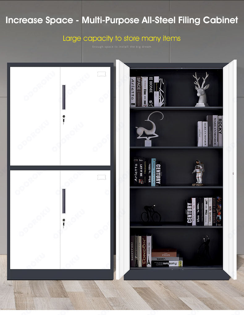 ODOROKU Black & White Office Metal Storage Cabinets High Steel Swing Door with Lockable Steel Storage Cabinet with Doors and Shelves Office Cabinet for Home Office Garage Classroom Bookshelf Home Cabinet - ODOROKU