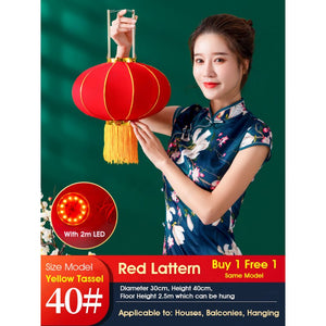 (Set of 2) ODOROKU Premium Foldable Huge Size Traditional Chinese Hanging Lanterns with LED Light Decorative Indoor Red Velvet Lamps Chinese New Year Lanterns - ODOROKU