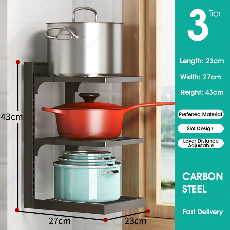 ODOROKU 2/3/4 Tiers Heavy Duty Pots and Pans Organizer Under Sink Organizer Pot Rack Pot Organiser - ODOROKU