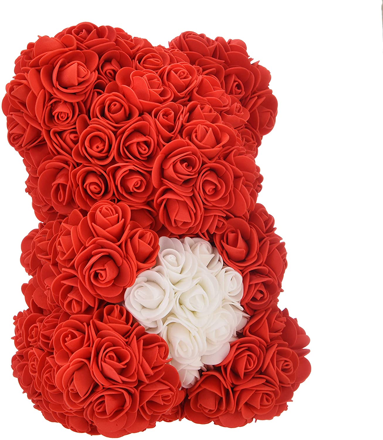 ODOROKU 25/40cm Rose Bear Rose Teddy Bear Teddy Flower Bear Over 250 Dozen Artificial Flowers Valentines Day Anniversary & Bridal Showers Clear Gift Box - ODOROKU