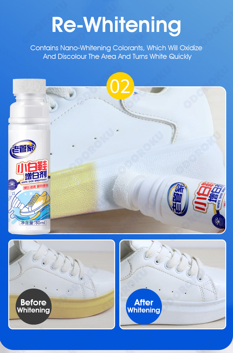 ODOROKU White Sneaker Shoe Cleaning Kit with White Brightener Cleaning Wipe and Sponge Shoe Cleaner Essential for School shoes work shoes casual shoes - ODOROKU