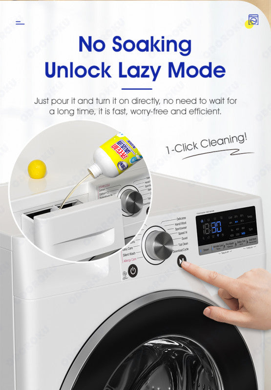 ODOROKU 5 In 1 Lemon Scent Washing Machine Cleaner 300ml Washing machine Sterilizing Liquid Washing Machine Cleaner 99% Disinfecting Deodorize Mite Removal - ODOROKU