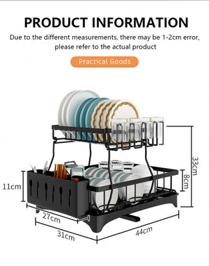 ODOROKU 2 Tier Dish Rack with Drainer Cup Holder & Utensils Holder Compact Dish Drainer Rack Sink Organizer Dish Rack for Kitchen Counter Bowl & Plates Dish Drying Rack Black White - ODOROKU