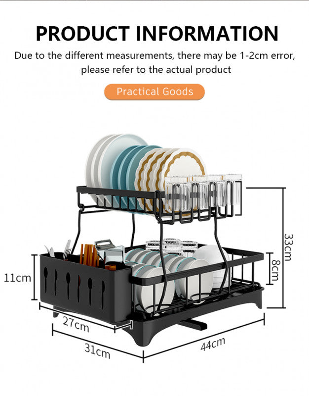 ODOROKU 2 Tier Dish Rack with Drainer Cup Holder & Utensils Holder Compact Dish Drainer Rack Sink Organizer Dish Rack for Kitchen Counter Bowl & Plates Dish Drying Rack Black White - ODOROKU