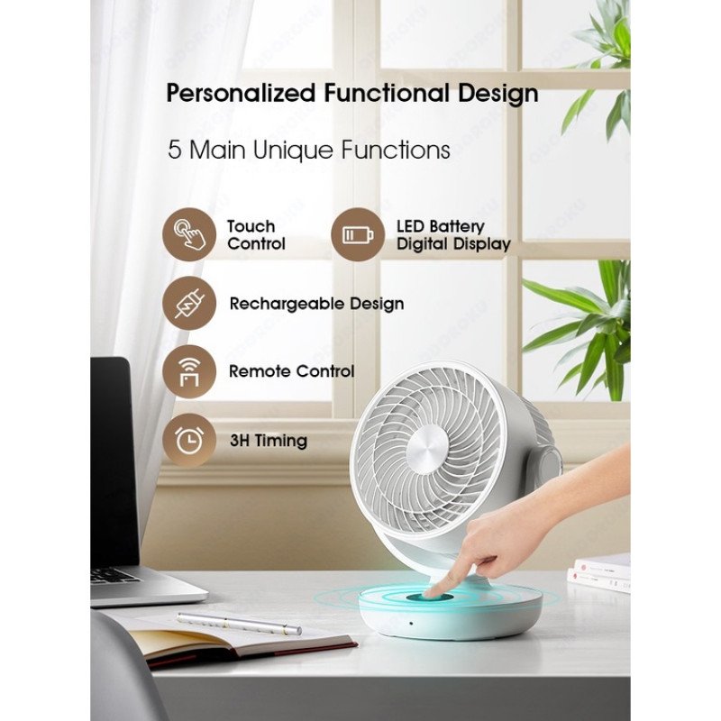 ODOROKU Whole Room Rechargeable Smart Air Circulation Fan Rechargeable Portable Table Fan 120° Automatic Oscillation Strong Airflow Fast Air Circulation 3 Speed USB Powered Remote Control Bedroom Home Office Silent Table Fan - ODOROKU