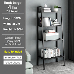 ODOROKU 3/4/5 Tiers Ladder Shelf Bookshelf Freestanding Storage Shelves with Steel Frame Storage Rack Shelf for Office Living Room Kitchen Bedroom Industrial Black White - ODOROKU