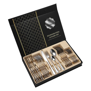 ODOROKU 24 Silverware with Premium Box 304 Stainless Steel Cutlery set, Housewarming Gift, flatware set with Knife/Fork/Spoon/Teaspoon Utensils Set - ODOROKU