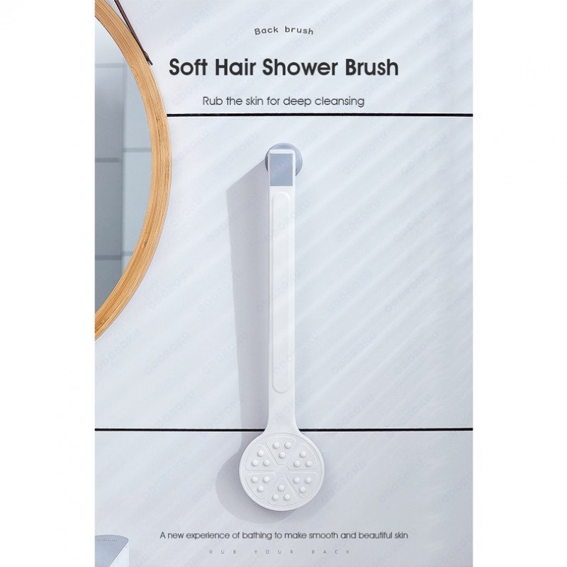 ODOROKU Double Sided Shower Brush with Soft and Stiff Bristles Exfoliating Skin and A Soft Scrub Double-sided Brush Head for Wet or Dry Brushing Back Scrubber for Shower White - ODOROKU