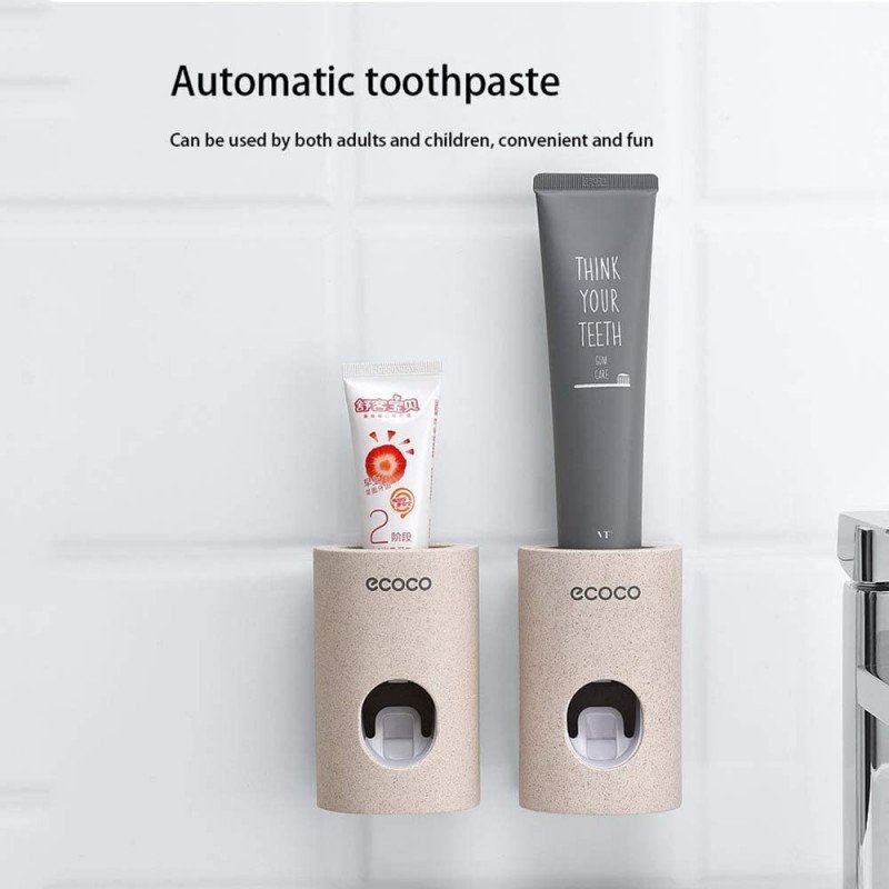 ODOROKU Wheat Straw Toothpaste Dispenser Eco Friendly Dustproof Hands Free Squeeze Out for Family Washroom Bathroom - ODOROKU