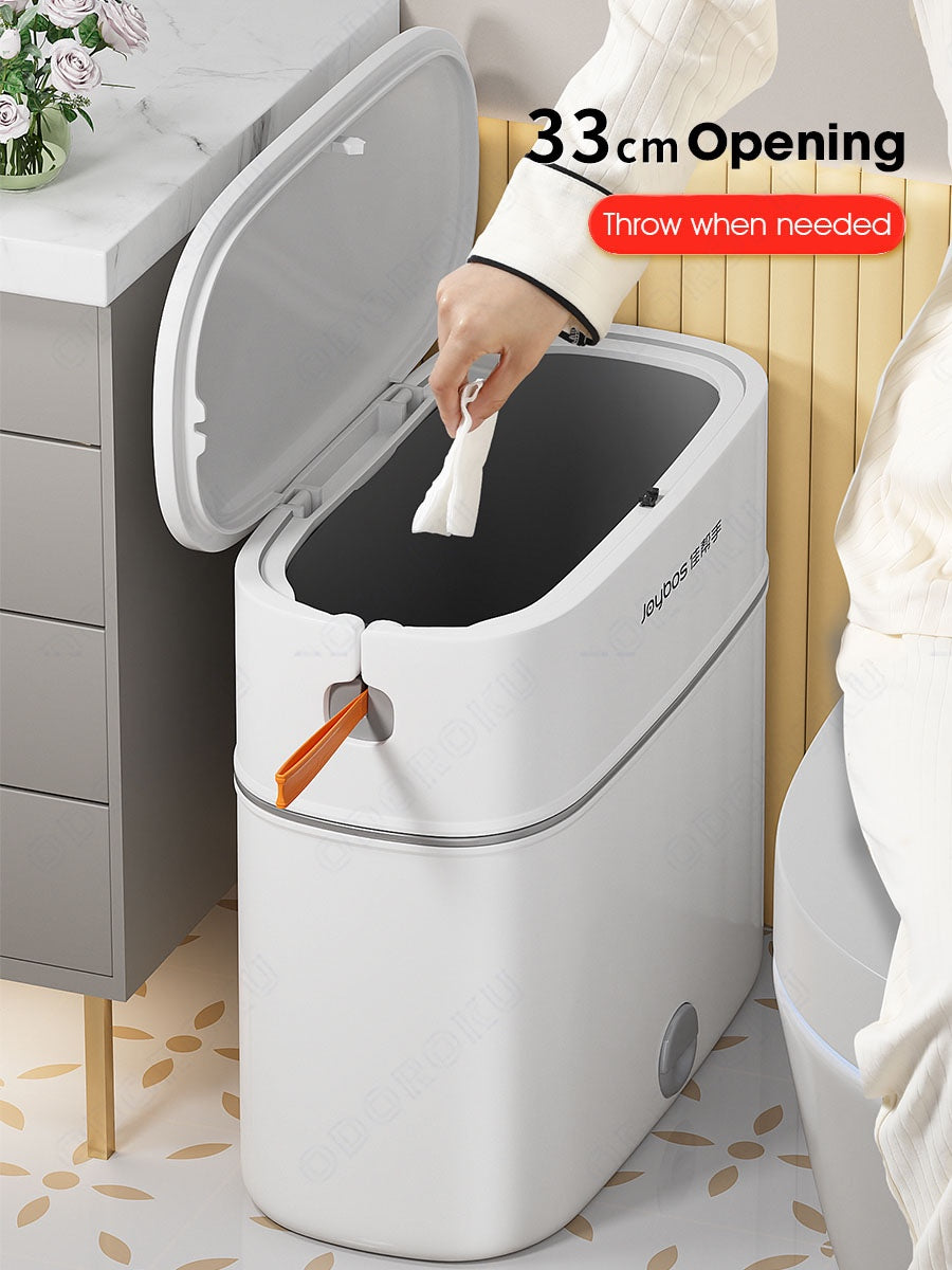 ODOROKU 11.2L Top Opening Flip Up Pull Bin Trash Can with Lid Plastic Narrow Trash Can for Bathroom Bedroom Kitchen Drawstring Packing Garbage Can with Lid Soft Close - ODOROKU