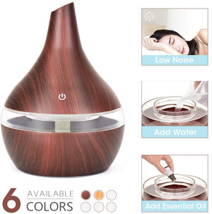 ODOROKUI USB 300ml Aroma air Humidifier Aromatherapy Wood Grain 7 Color LED Lights Electric Aromatherapy Essential Oil Aroma Diffuser for Home Office Light Wood Dark Wood Humidifier - ODOROKU