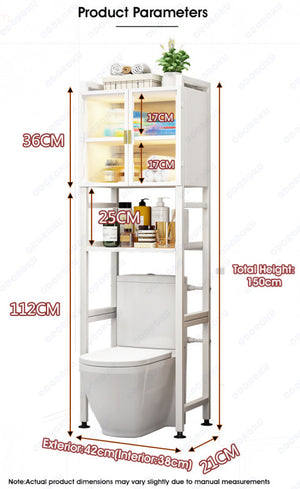 ODOROKU 2/3 Tiers Over The Toilet Storage Cabinet with Magnetic Doors Over Toilet Bathroom Organizer with Barn Doors Above Washing Machine Storage Cabinet Rack Spacesaver Cabinet Behind Toilet Bathroom Organizer - ODOROKU