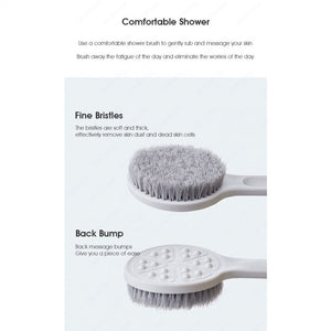 ODOROKU Double Sided Shower Brush with Soft and Stiff Bristles Exfoliating Skin and A Soft Scrub Double-sided Brush Head for Wet or Dry Brushing Back Scrubber for Shower White - ODOROKU