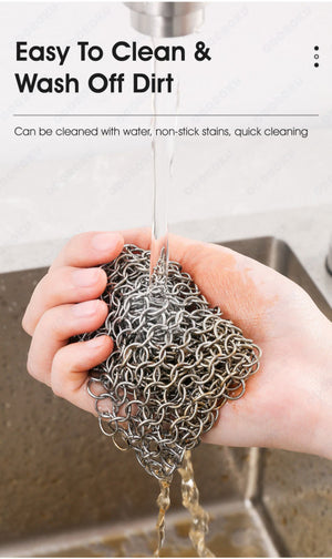 ODOROKU 316 Stainless Steel Chainmail Scrubber Metal Chain for Dish Washing Scrub for Cast Iron Pan Pot Dutch Ovens Skillet Grill Cleaning - ODOROKU